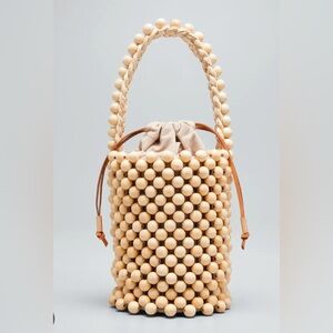 NWT Aranaz Punto Wood Beaded Bucket Bag